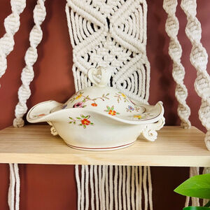 Vintage Ceramic Casserole Dish, Floral Divided‎ 3-Section, Cream